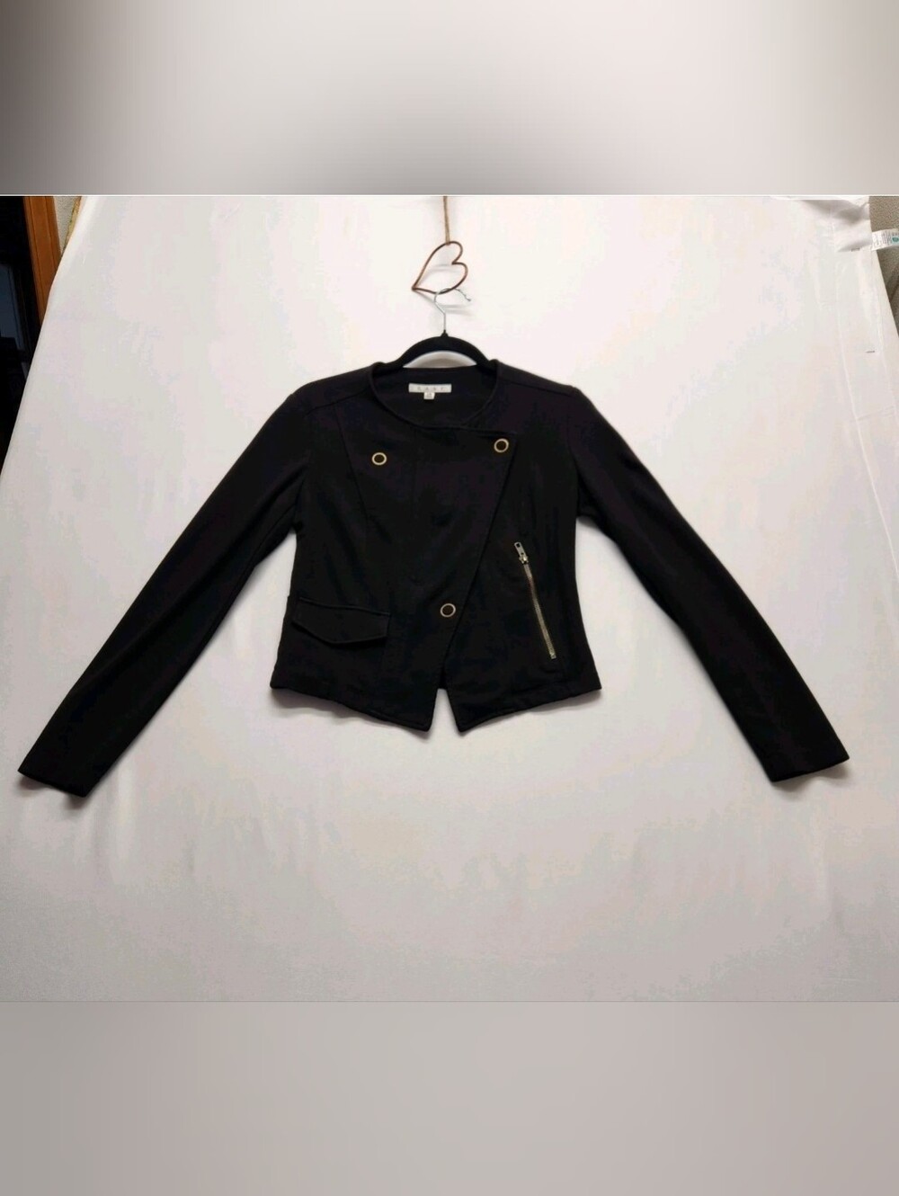 ⭐️Cabi Black Ponte Knit Moto Jacket Asymmetrical Crop Blazer Zip Snap XS 